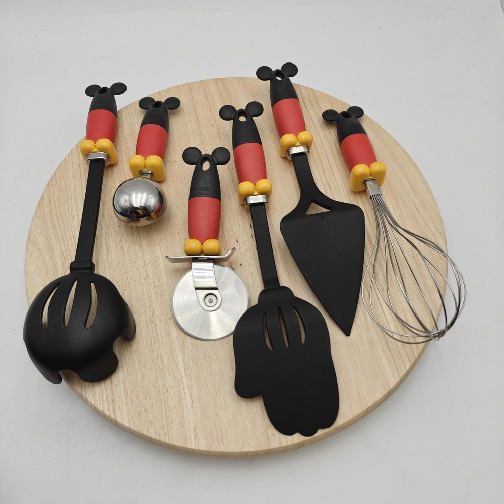 Disney Mickey Mouse Kitchen Utensil Set 6 Piece Spatula Ladle Whisk Pizza Metal - Picture 4 of 4